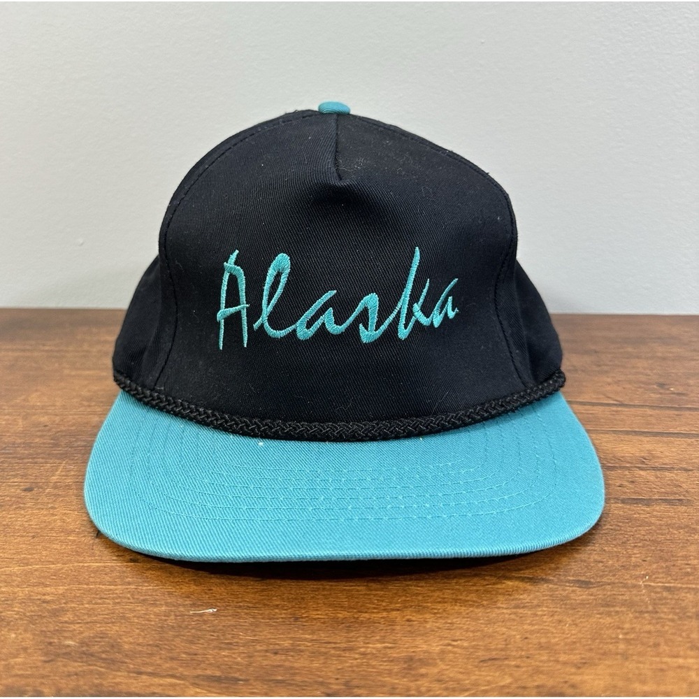 VINTAGE Alaska Snapback Hat Rope Trucker Cap Script Embroidered Headliners *NOS*